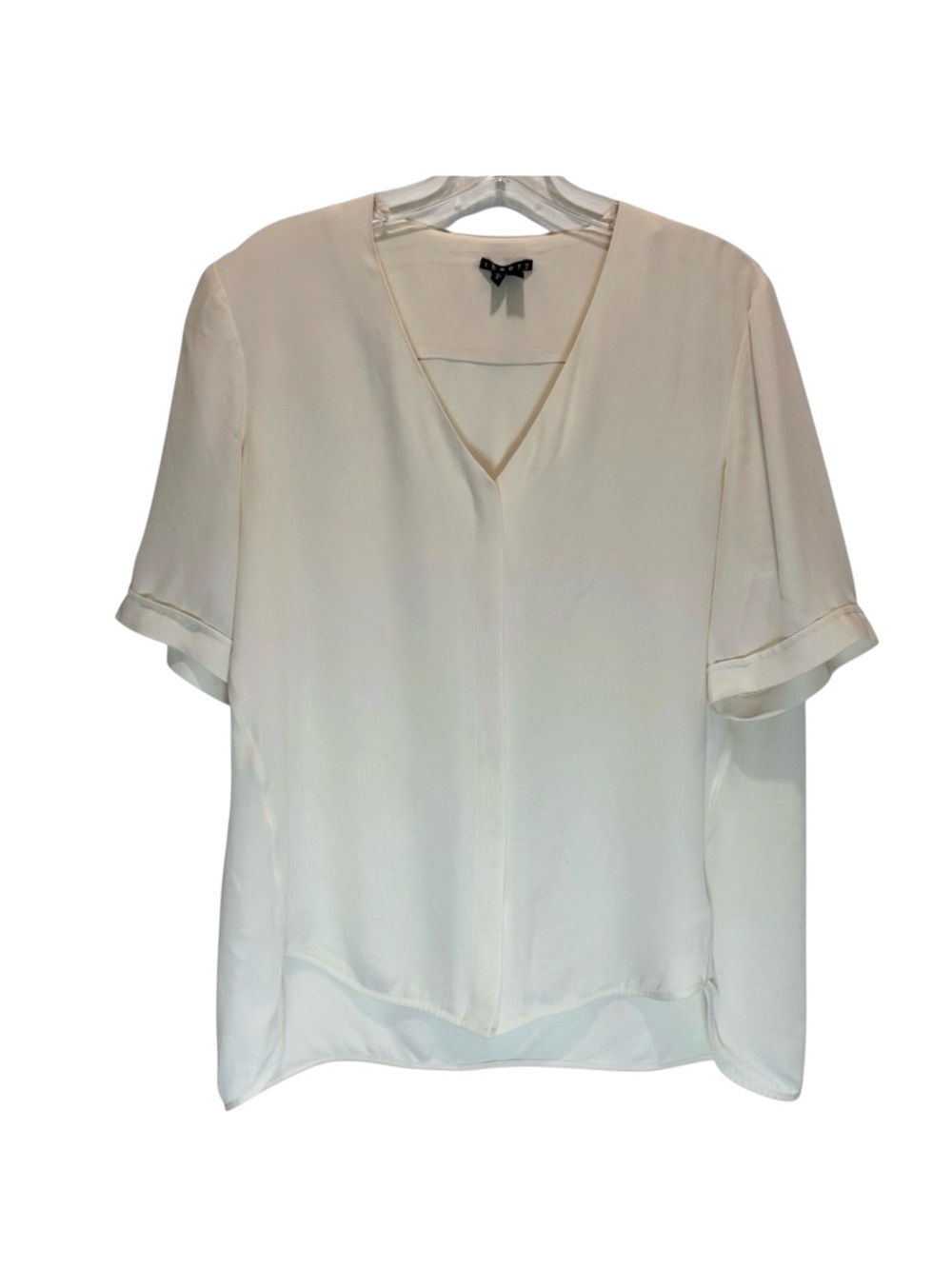 Theory Ivory Napala Short Sleeve Relaxed Fit Button-up Silk Blouse - Large